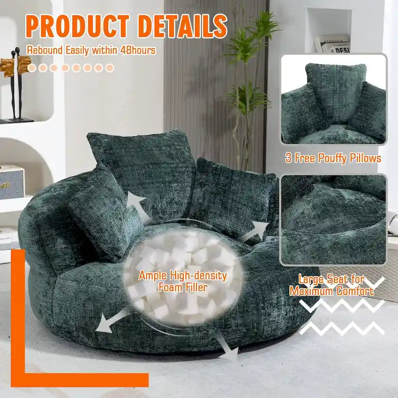 Pouf Chenille Confortable et Durable avec Dossier Haut