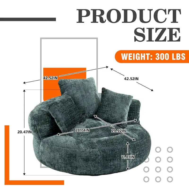 Pouf Chenille Confortable et Durable avec Dossier Haut