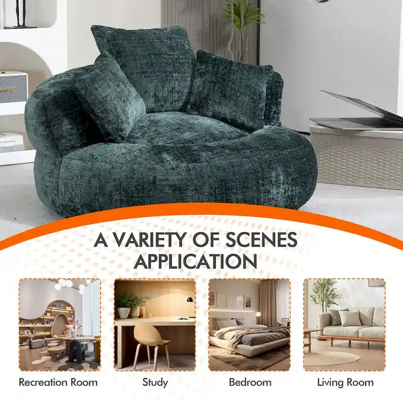 Pouf Chenille Confortable et Durable avec Dossier Haut