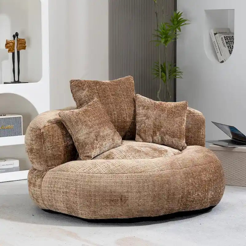 Pouf Chenille Confortable et Durable avec Dossier Haut
