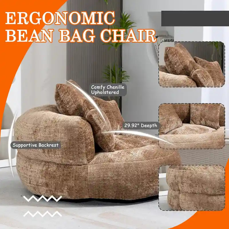 Pouf Chenille Confortable et Durable avec Dossier Haut