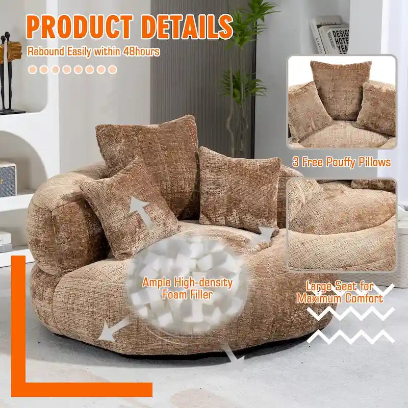 Pouf Chenille Confortable et Durable avec Dossier Haut