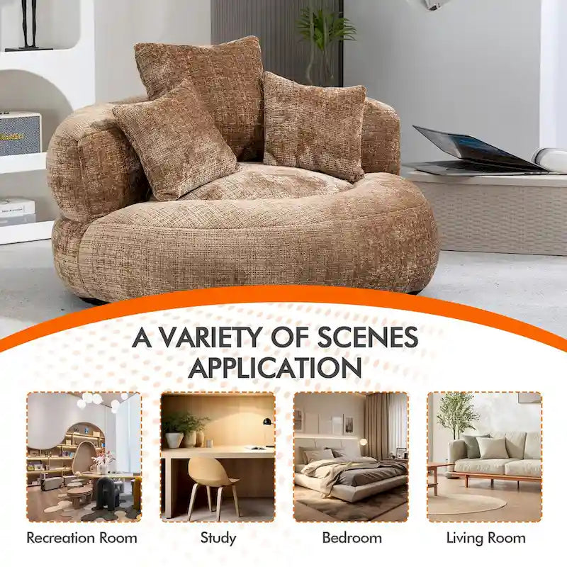 Pouf Chenille Confortable et Durable avec Dossier Haut