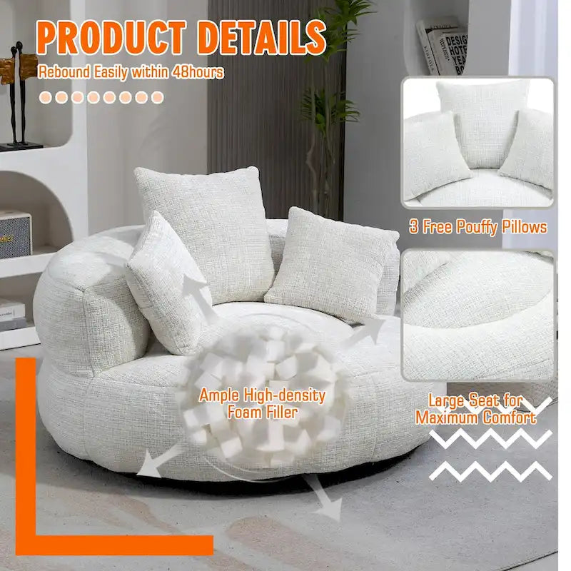 Pouf Chenille Confortable et Durable avec Dossier Haut