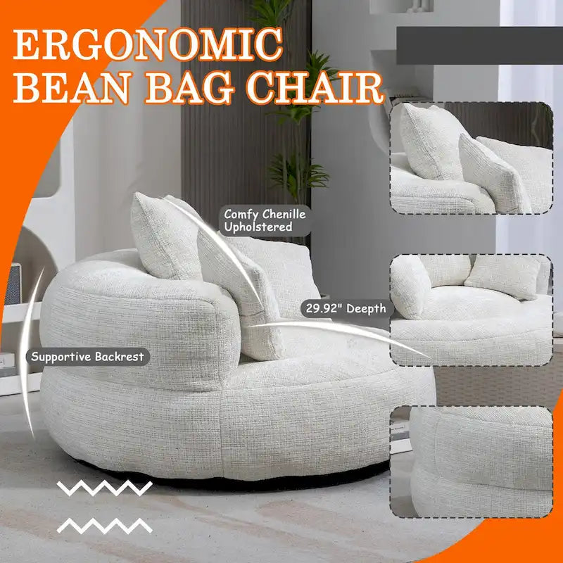Pouf Chenille Confortable et Durable avec Dossier Haut