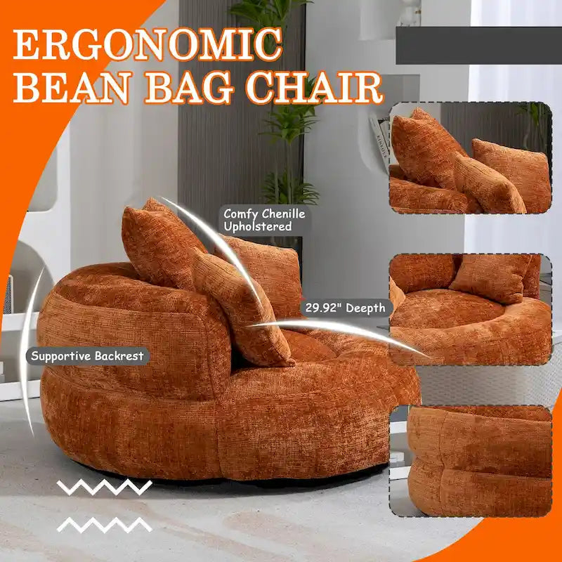 Pouf Chenille Confortable et Durable avec Dossier Haut