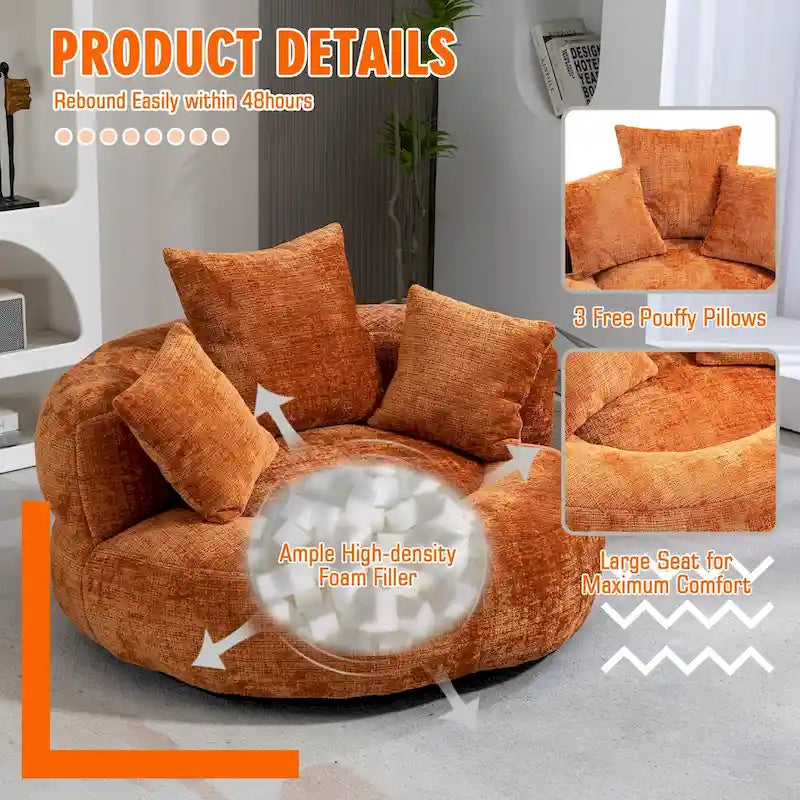 Pouf Chenille Confortable et Durable avec Dossier Haut
