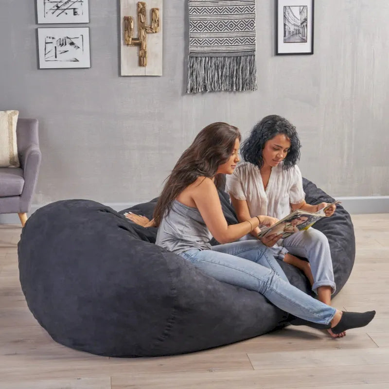 Pouf poire cylindrique traditionnel en suède de 2,4 mètres, noir