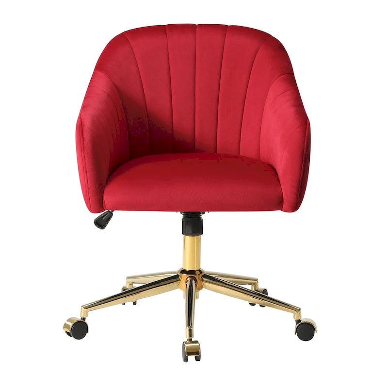 Chaise de bureau pivotante en velours capitonnée et réglable en hauteur avec piètement doré