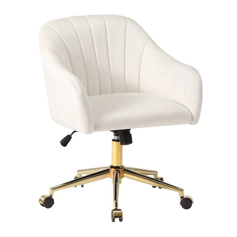 Chaise de bureau pivotante en velours capitonnée et réglable en hauteur avec piètement doré
