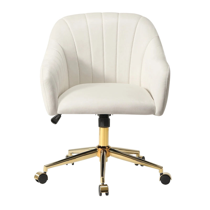 Chaise de bureau pivotante en velours capitonnée et réglable en hauteur avec piètement doré