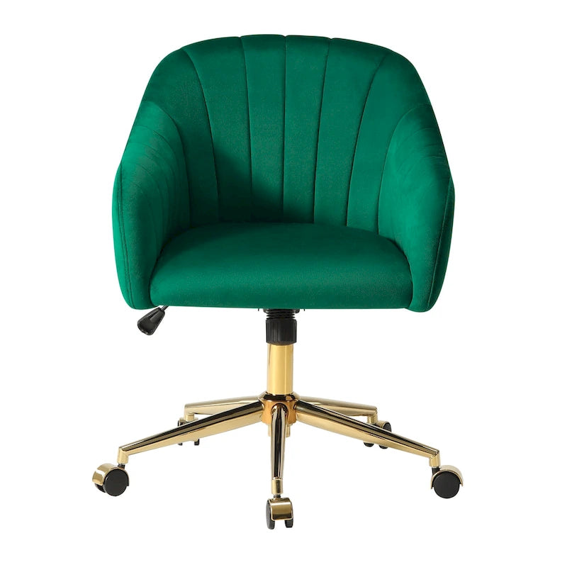 Chaise de bureau pivotante en velours capitonnée et réglable en hauteur avec piètement doré