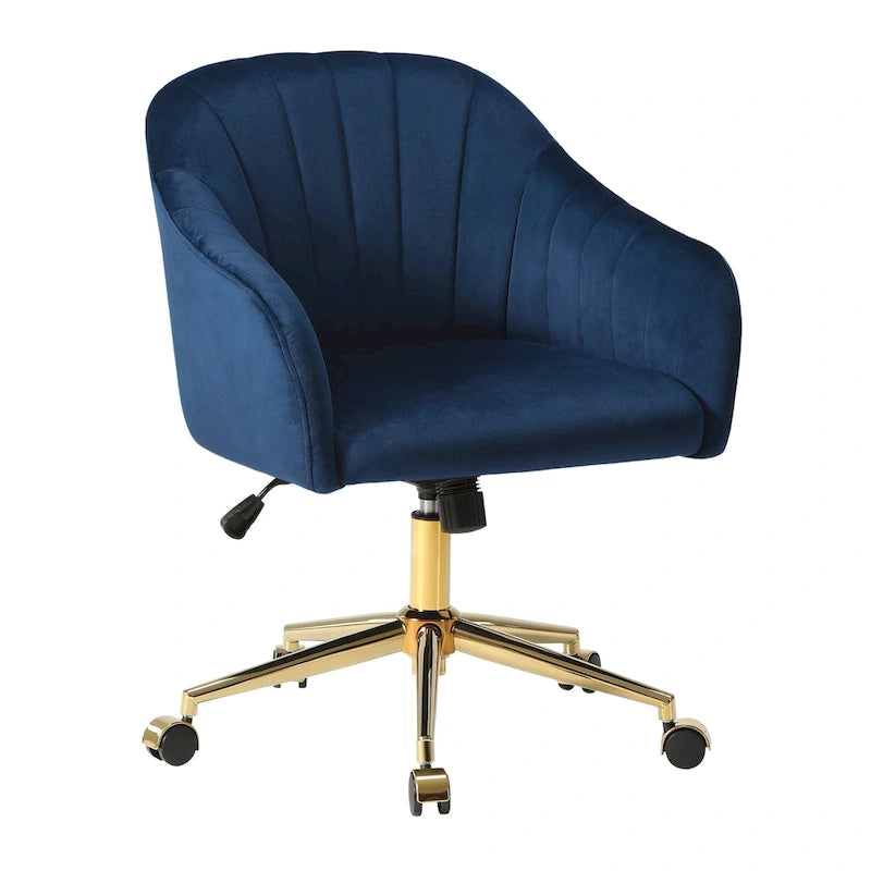 Chaise de bureau pivotante en velours capitonnée et réglable en hauteur avec piètement doré
