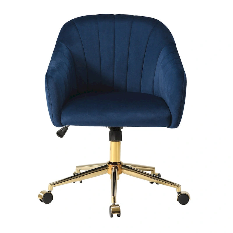 Chaise de bureau pivotante en velours capitonnée et réglable en hauteur avec piètement doré