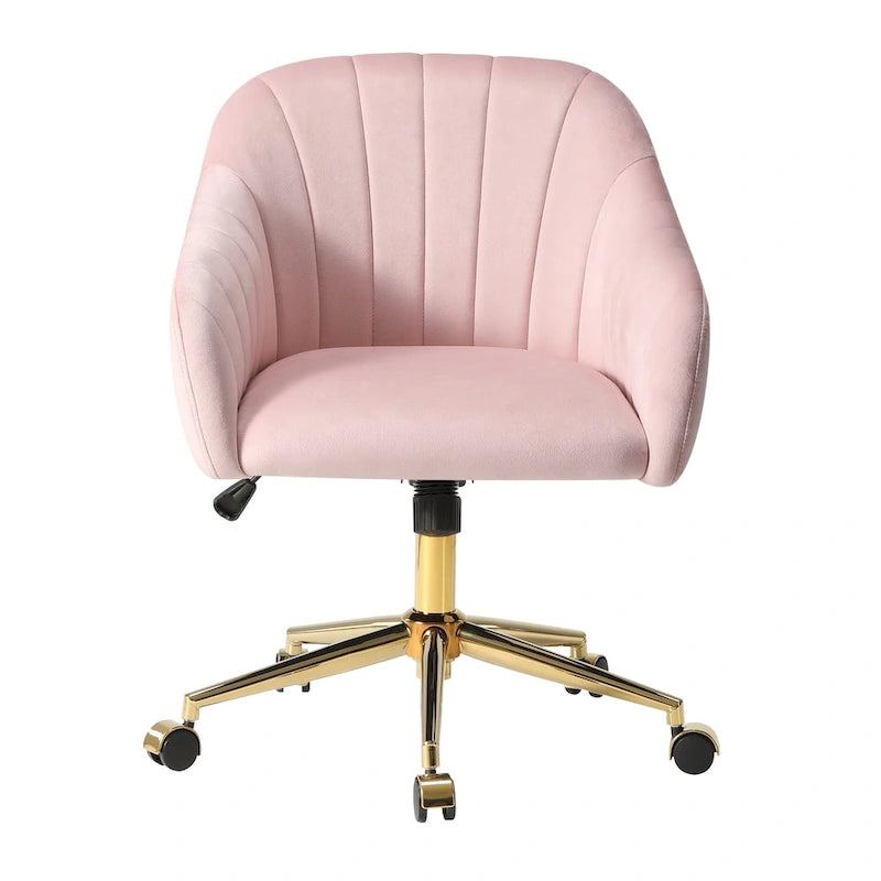 Chaise de bureau pivotante en velours capitonnée et réglable en hauteur avec piètement doré
